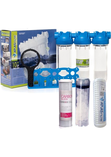 3/4" 10" Daire Girişi 3'lü Filtre Kabı 3'lü Filtre Seti