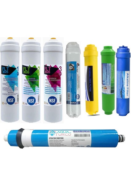 Su Arıtma Cihazı Filtresi Nsf Onaylı 8'li Aquaturco Membranlı Set 100 Gpd