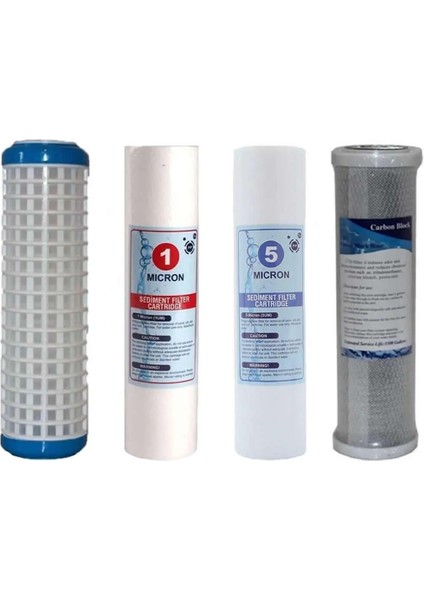 Daire Bina Sayaç Girişi Yedek Filtre Seti 10" Inc 4 Aşama ( Yıkanabilir,1 Mikron,5 Mikron,blok )