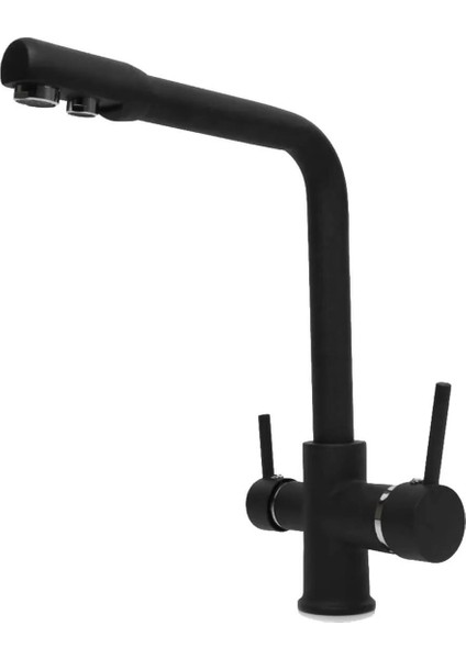 Lüx Arıtmalı Mutfak 3 Yollu Siyah Lüx Evye Batarya Musluk Siyah