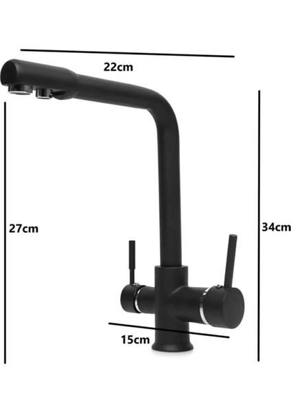Lüx Arıtmalı Mutfak 3 Yollu Siyah Lüx Evye Batarya Musluk Siyah fırsatları