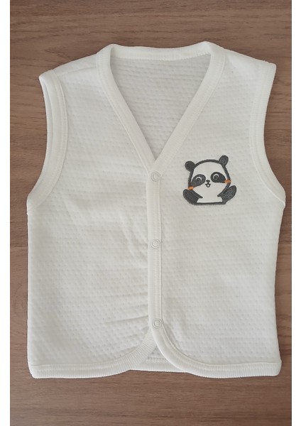 Panda Baskılı Beyaz Kapitone Mevsimlik Bebek Yelek