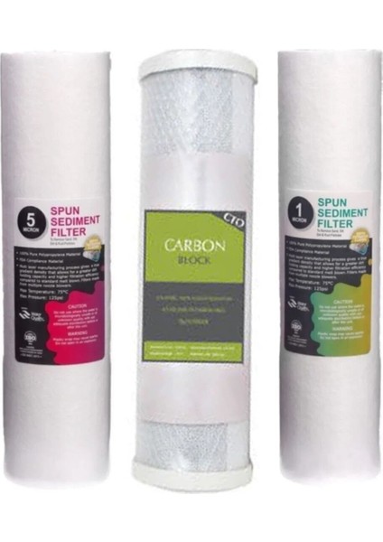Su Arıtma Cihazı Ön 3'lü Filtre Set 5mikron Cto 1micron