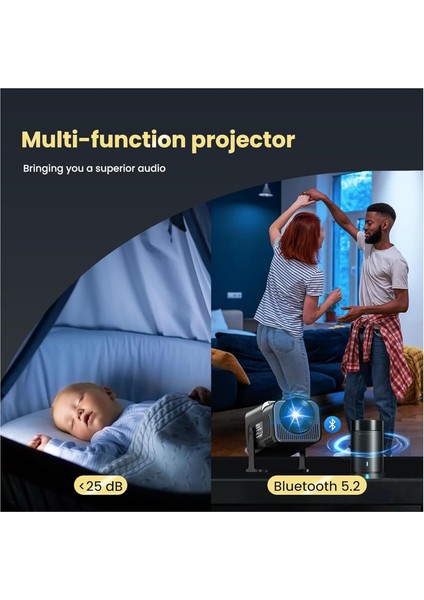 4K Projektör HY320-1920X1080 Full Hd Projeksiyon Cihazı, 12000 Lümen Yüksek Parlaklık Seviyesi, Uzaktan Kumandalı, Wifi 6, Bluetooth 5, Android Tv 11, 40"-130" Geniş Ekran Projeksiyon Cihazı