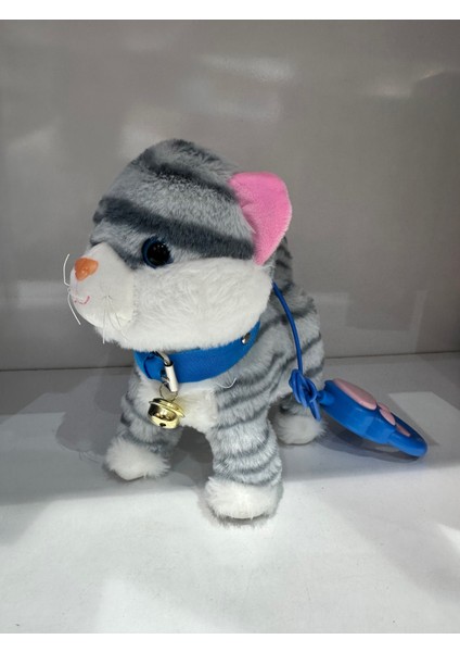 Pilli Sesli Tasmalı Kumandalı Yürüyen Sevimli Kedi Peluş Kedi Tasmalı Kedi
