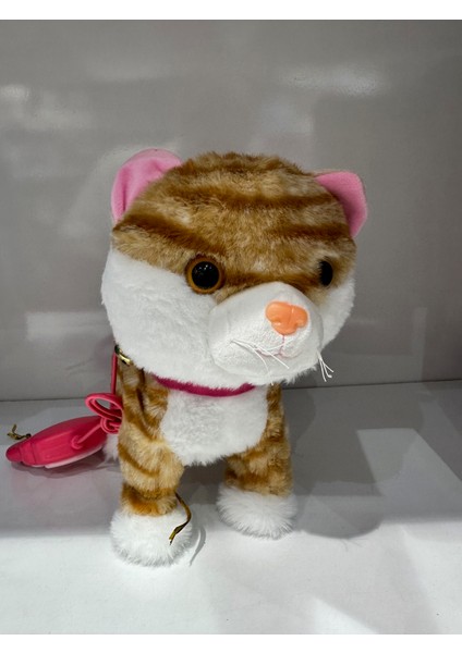 Pilli Sesli Tasmalı Kumandalı Yürüyen Sevimli Kedi Peluş Kedi Tasmalı Kedi