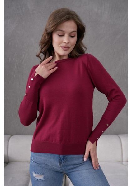 Kadın Bisiklet Yaka Kolu Çıtçıtlı Triko Kazak 1060