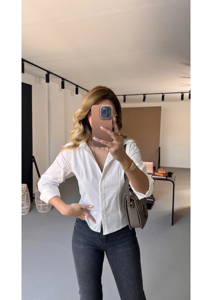 Bebe Plus Kadın Likralı Pamuk Saten Fit Kalıp Düz Gömlek modelleri