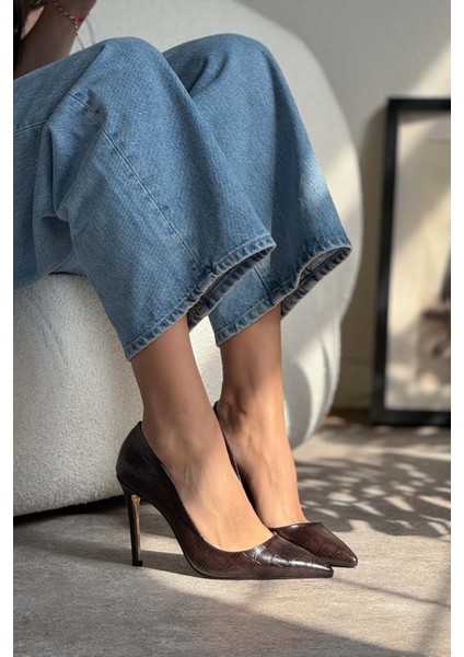 Vanessa Kahve Kroko Sivri Burun Kadın Stiletto fiyatları