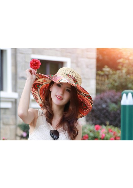 Uv Koruma Katlanabilir Güneş Plaj Şapkası Büyük Kenarlı Güneş Koruyucu Hasır Şapka (Yurt Dışından)