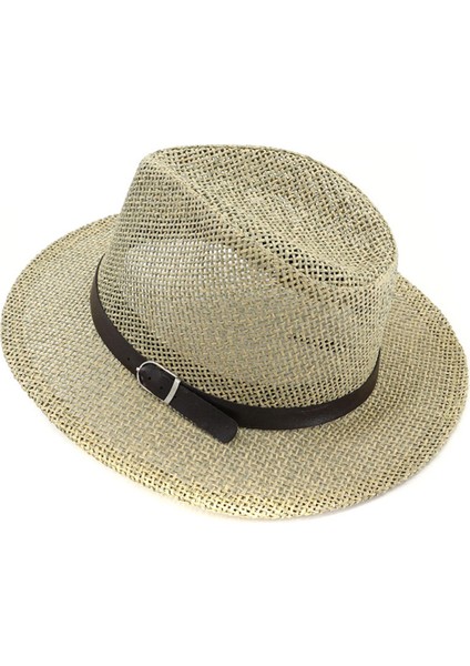 Panama Hasır Şapka Güneşlik Şapka Güneş Kremi Plaj Dokuma Silindir Şapka (Yurt Dışından)