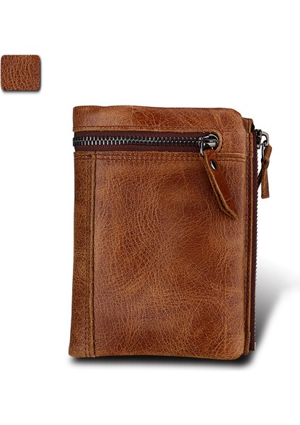 Erkek Üst Katman Inek Derisi Cüzdan Hırsızlık Önleyici Fırça Kısa Hakiki Deri (Yurt Dışından)