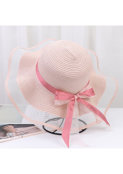 Büyük Saçak Yay Şerit Plaj Şapkası Bayanlar Yaz Açık Hasır Şapka (Yurt Dışından)