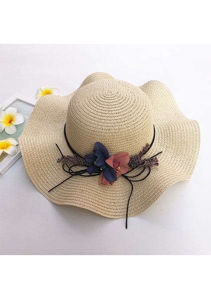 Hasır Şapka Güneş Şapkası Açık Hava Güneş Koruması Güneşlik Büyük Kenarlı Plaj Şapkası (Yurt Dışından)