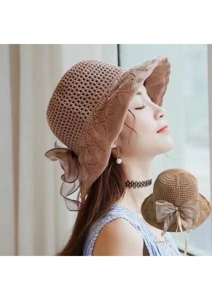 Yaz Katlanabilir Şapka Bayan Güneşlik Yay Güneş Şapkası (Yurt Dışından)