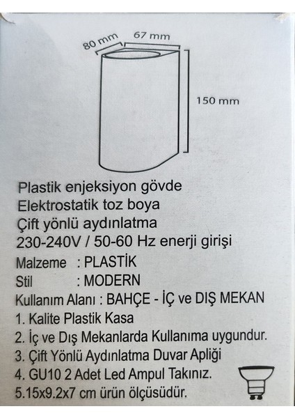 Çift Yönlü LED Kare Gün Işığı Duvar Apliği (4'lü Paket)