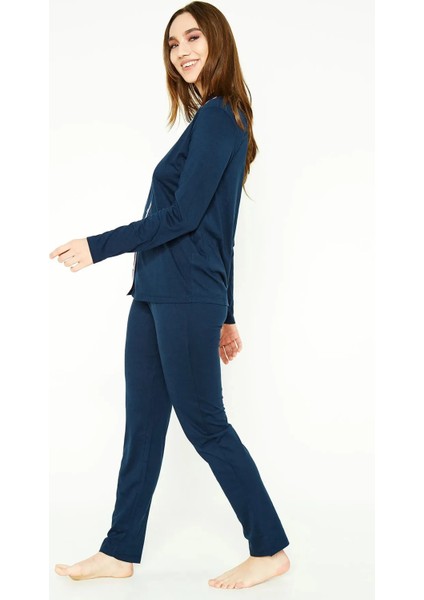 4 Mevsim Kumaş Uzun Kol Önden Düğmeli Kadın Pijama Takım 7717 fiyatları