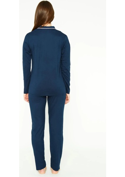 4 Mevsim Kumaş Uzun Kol Önden Düğmeli Kadın Pijama Takım 7717 fırsatları