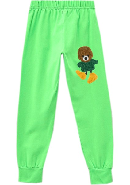 Erkek Çocuk Peluş Ayıcık Nakışlı Eşofman Takımı - Pamuklu, Rahat ve Şık Günlük Spor ve Pijama Takımı, Açık Yeşil modelleri