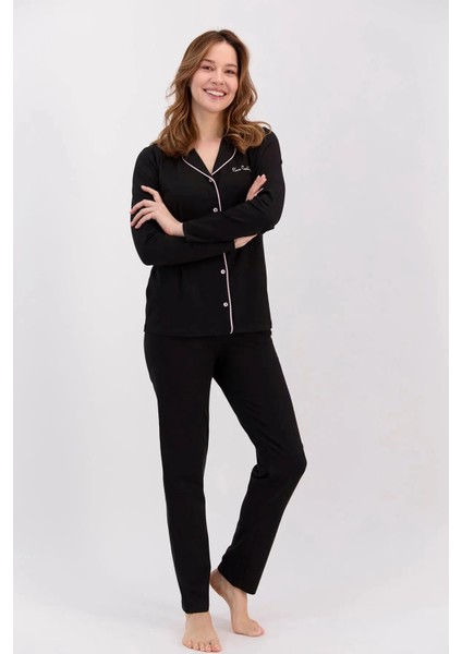 4 Mevsim Kumaş Uzun Kol Önden Düğmeli Kadın Pijama Takım 7717 fiyatları