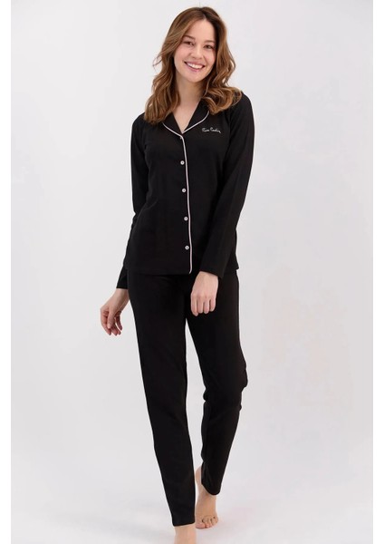 4 Mevsim Kumaş Uzun Kol Önden Düğmeli Kadın Pijama Takım 7717 modelleri