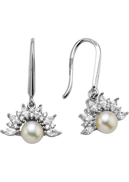 14 Ayar Altın 6 mm Yarım Çiçek Modelli Doğal Inci Küpe