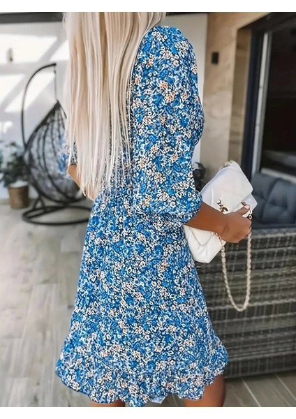 Kadın Fakir Kol Kruvaze Yakalı Beli Lastikli Çiçek Desenli Süprem Elbise fiyatları