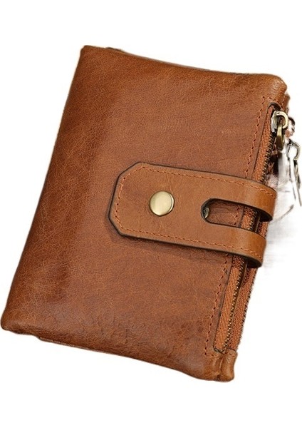 Üst Katman Dana Derisi Kısa Eski Fermuarlı Hırsızlığa Karşı Cüzdan (Yurt Dışından)