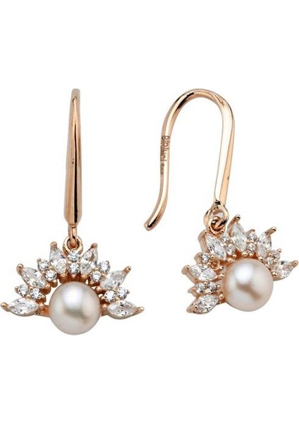 14 Ayar Altın 6 mm Yarım Çiçek Modelli Doğal Inci Küpe