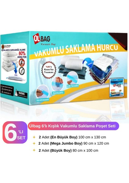 Zip&Zip 6' Lı Jumbo Set En Büyük Boylar Vakumlu Hurç Yorgan Hurcu Vakumlu Poşet