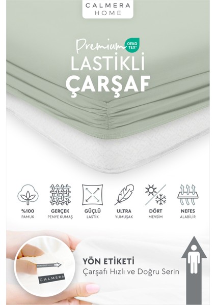 %100 Pamuk Penye Lastikli Çarşaf - Tek Kişilik | Fitted - Mint - Açık Yeşil - 90 x 190 cm