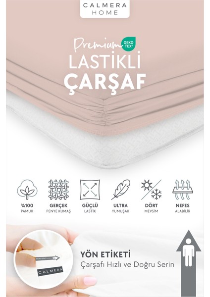 %100 Pamuk Penye Lastikli Çarşaf - Tek Kişilik | Fitted - Pudra - 100 x 200 cm