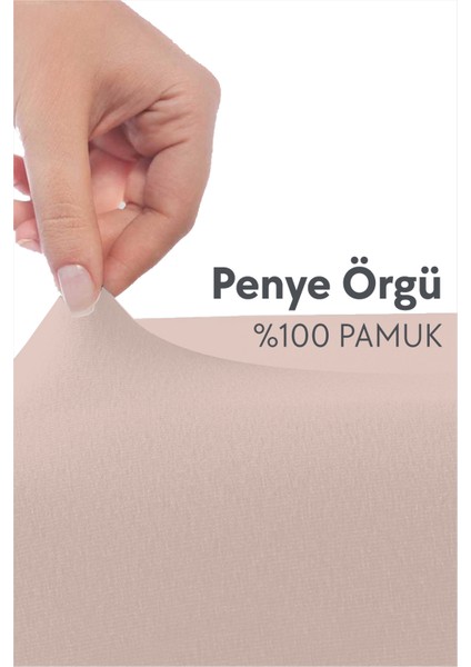 %100 Pamuk Penye Lastikli Çarşaf - Tek Kişilik | Fitted - Pudra - 100 x 200 cm