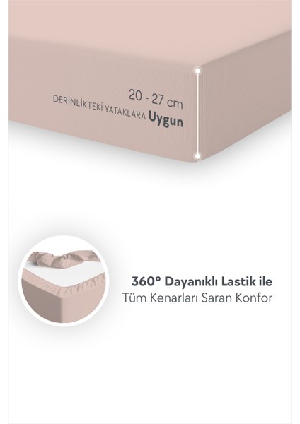 %100 Pamuk Penye Lastikli Çarşaf - Tek Kişilik | Fitted - Pudra - 100 x 200 cm