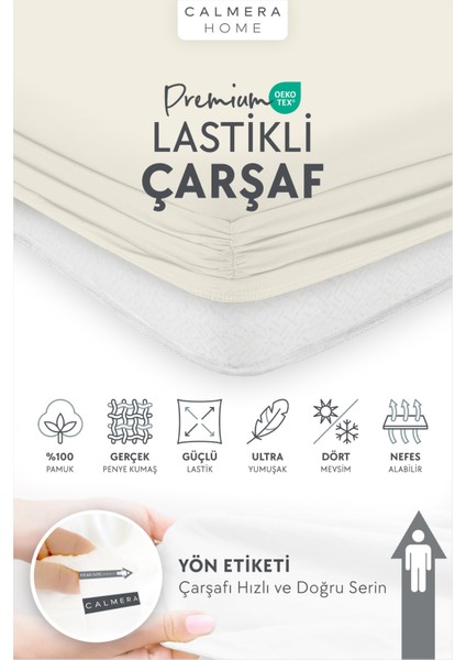 %100 Pamuk Penye Lastikli Çarşaf - Tek Kişilik | Fitted - Ekru - 100 x 200 cm