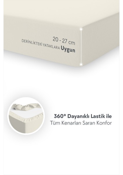 %100 Pamuk Penye Lastikli Çarşaf - Tek Kişilik | Fitted - Ekru - 100 x 200 cm
