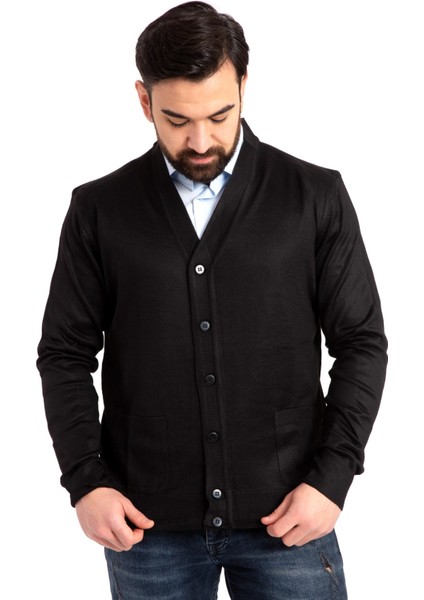 Erkek Orta Yaş ve Üzeri Ince Yün Akrilik Triko Örgü Düğmeli Baba Hırka 5100