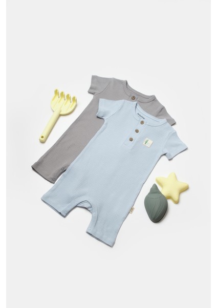 Baby Cosy Organic BabyCosy Organic Wear Bebek 2'li Kısa Kollu Tulum, %50 Bambu - %50 Organik Pamuk, Bebek ve Yenidoğan Serisi - CSYB9038