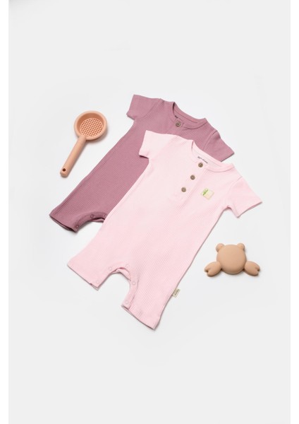 Baby Cosy Organic BabyCosy Organic Wear Bebek 2'li Kısa Kollu Tulum, %50 Bambu - %50 Organik Pamuk, Bebek ve Yenidoğan Serisi - CSYB9036