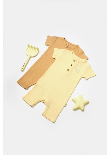 Baby Cosy Organic BabyCosy Organic Wear Bebek 2'li Kısa Kollu Tulum, %50 Bambu - %50 Organik Pamuk, Bebek ve Yenidoğan Serisi - CSYB9037