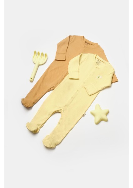 Baby Cosy Organic BabyCosy Organic Wear Bebek 2'li Paçalı Tulum, %50 Bambu - %50 Organik Pamuk, Bebek ve Yenidoğan Serisi - CSYB9034