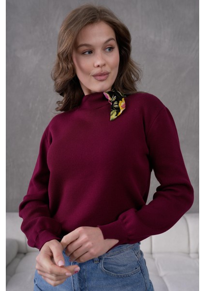 Bisiklet Yaka Fularlı Triko Kazak Triko Bluz 1100 modelleri