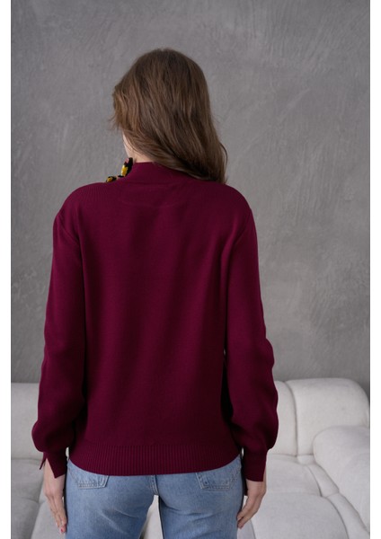 Bisiklet Yaka Fularlı Triko Kazak Triko Bluz 1100 indirimleri