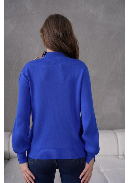 Bisiklet Yaka Fularlı Triko Kazak Triko Bluz 1100 modelleri