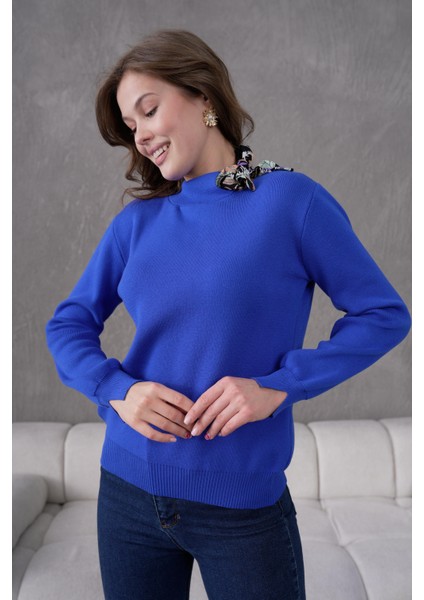 Bisiklet Yaka Fularlı Triko Kazak Triko Bluz 1100 indirimleri