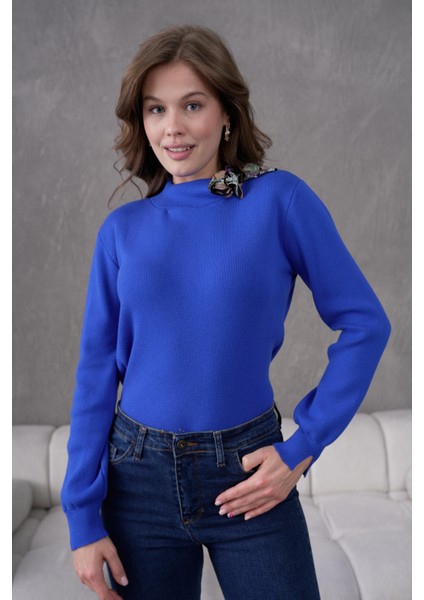 Bisiklet Yaka Fularlı Triko Kazak Triko Bluz 1100 fiyatları