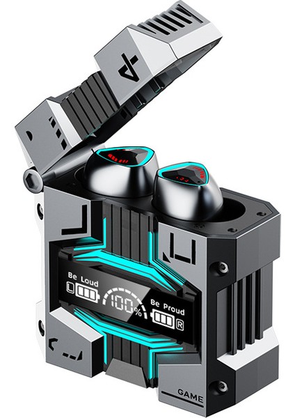 Metal Mecha Stili Kablosuz Gürültü Önleyici Bluetooth Oyun Kulaklığı Kulak Içi Ağır Bas (Yurt Dışından)