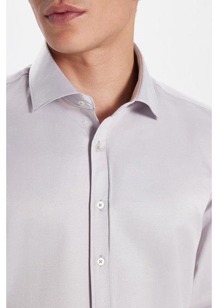 Erkek Modern Slim Fit Düz Saten Pamuklu Bej Gömlek modelleri
