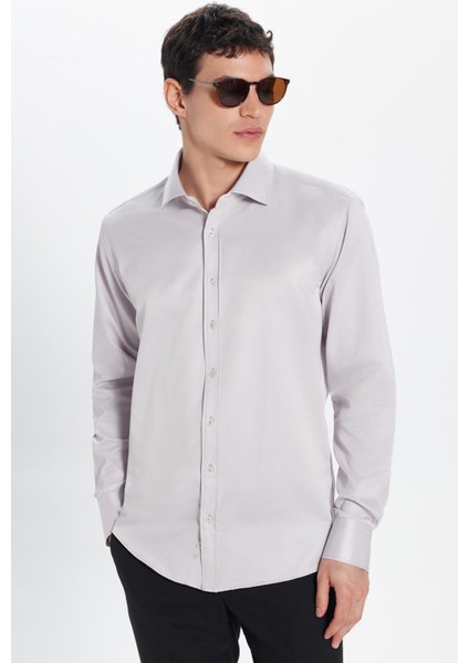 Erkek Modern Slim Fit Düz Saten Pamuklu Bej Gömlek fırsatları