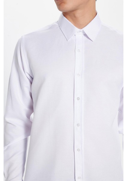 Erkek Modern Fit Dar Kesim Pamuklu Kolay Ütü Armürlü Beyaz Gömlek fırsatları
